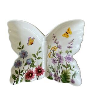 MAXCERA Spring Floral Butterfly Shaped Ceramic Dinner Plates 11x9 Set of 4 New